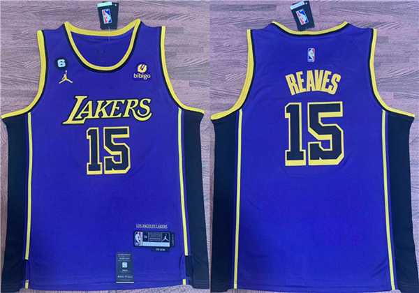 Men%27s Los Angeles Lakers #15 Austin Reaves Purple With NO.6 Patch Stitched Basketball Jersey